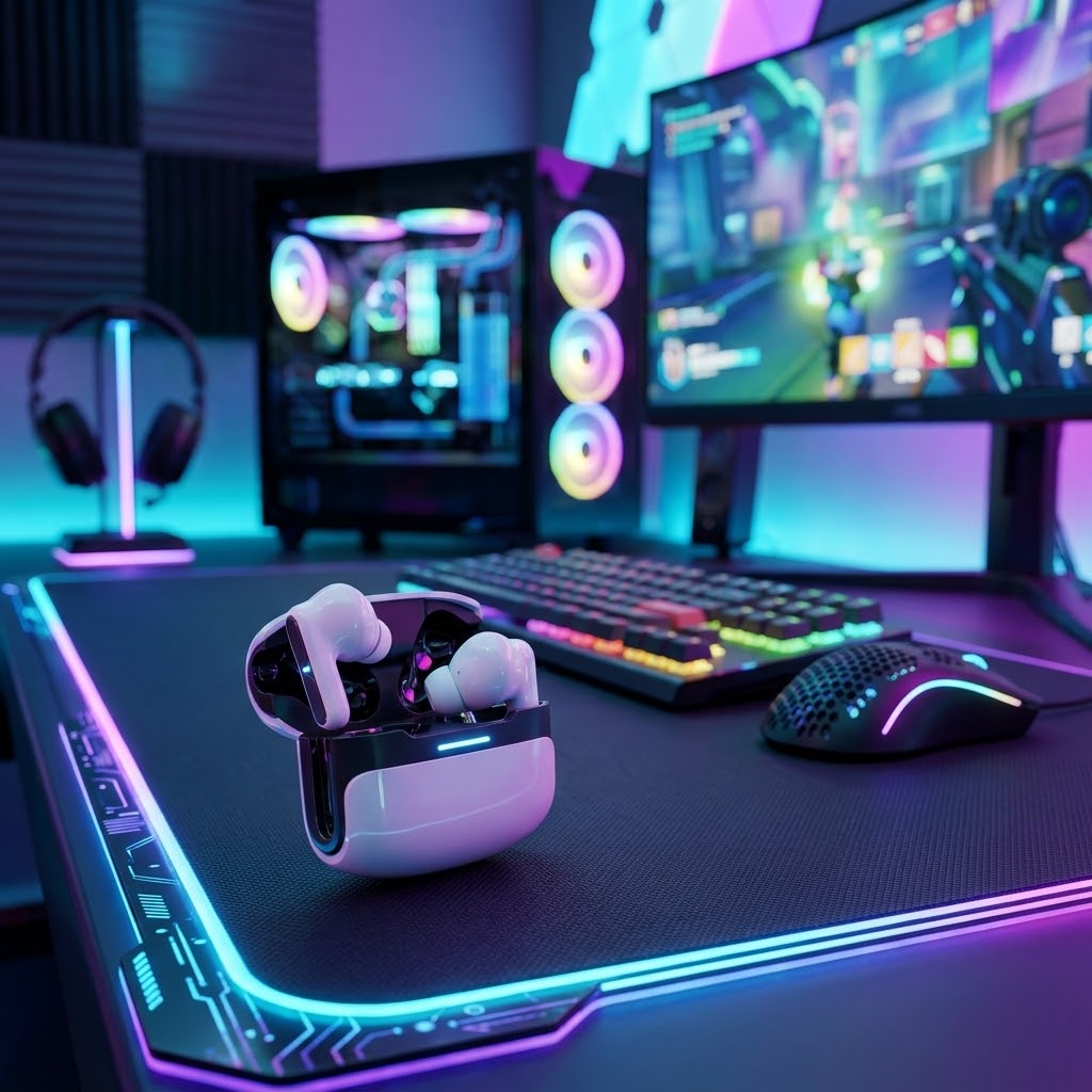 Langsdom Wireless Gaming Earbuds with Microphone, LED Lights & 30H Playtime