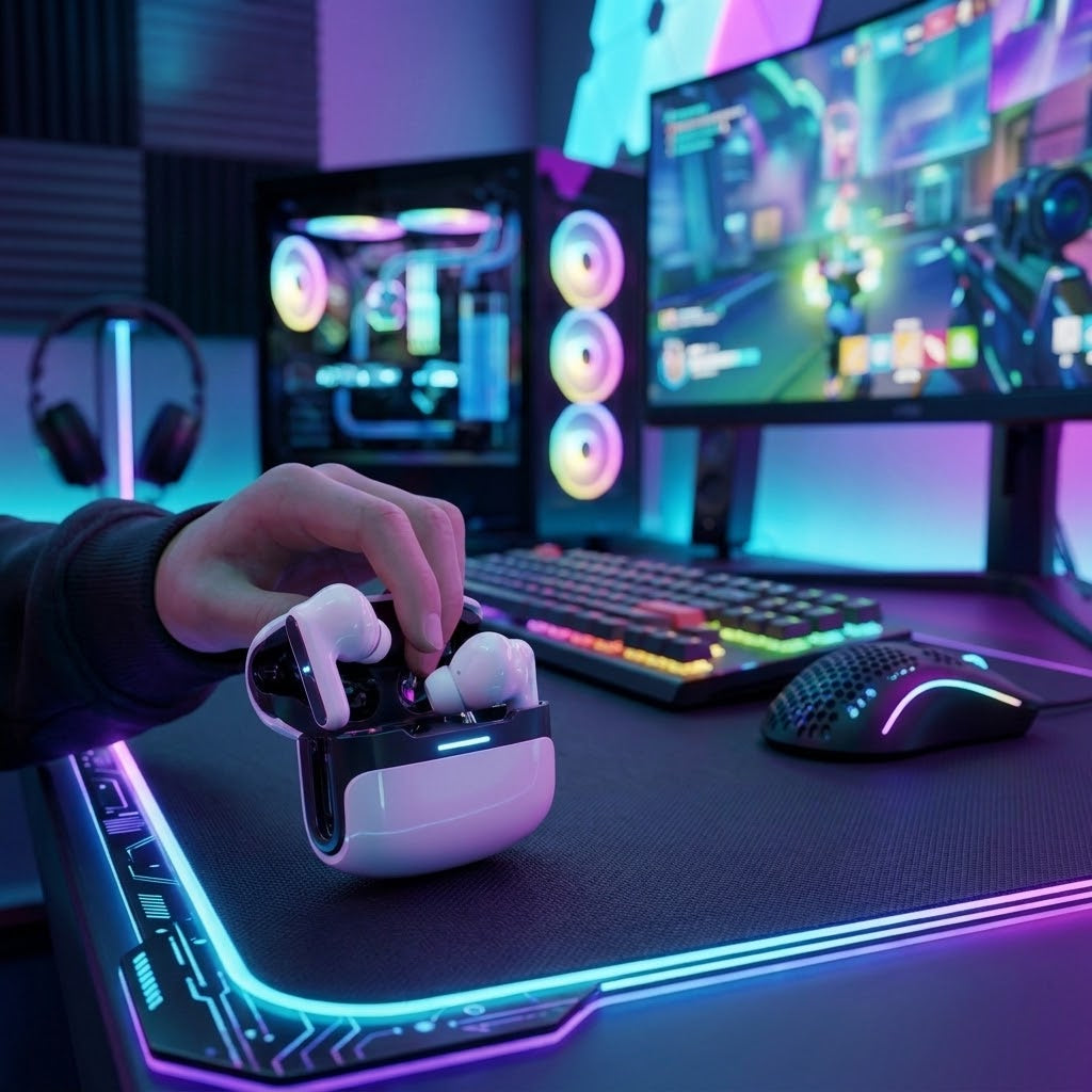 Langsdom Wireless Gaming Earbuds with Microphone, LED Lights & 30H Playtime