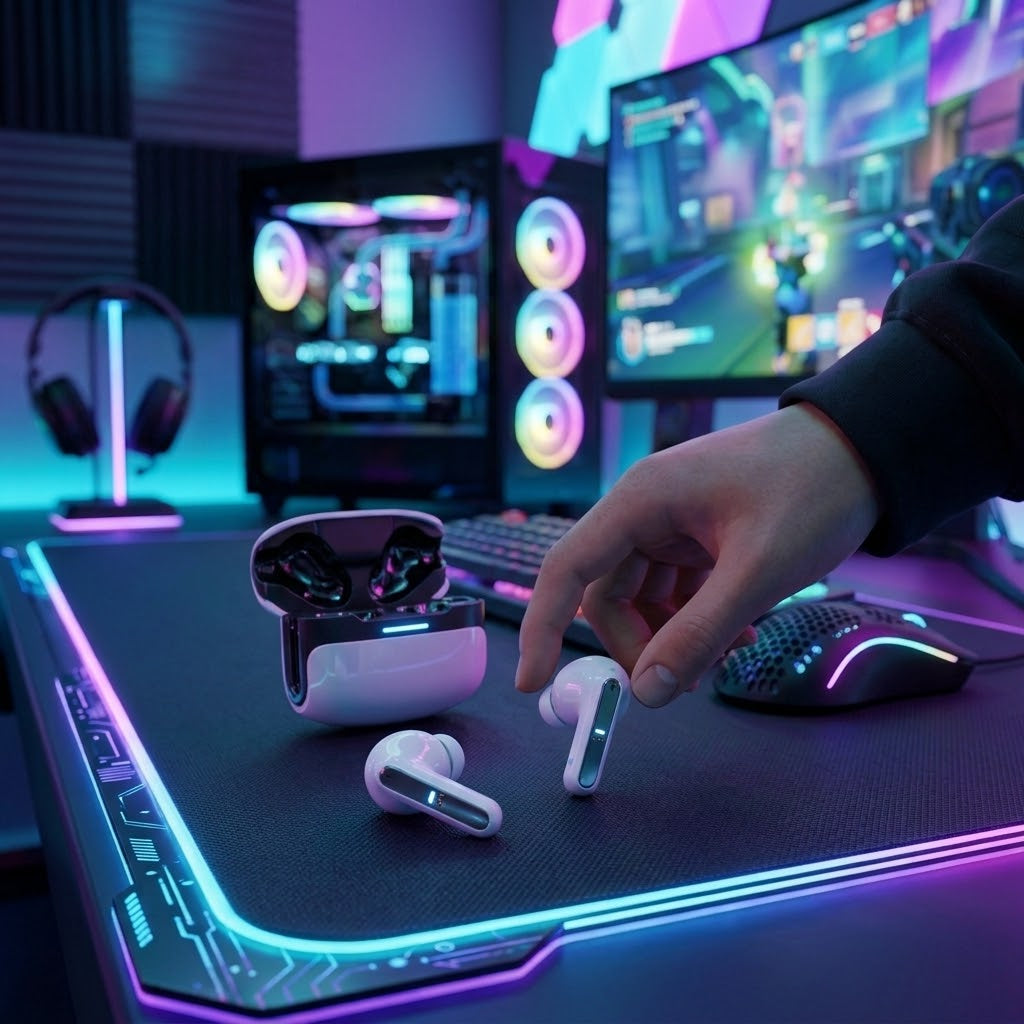 Langsdom Wireless Gaming Earbuds with Microphone, LED Lights & 30H Playtime