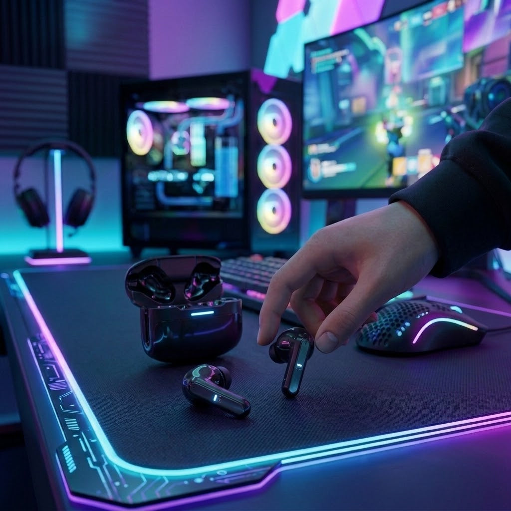 Langsdom Wireless Gaming Earbuds with Microphone, LED Lights & 30H Playtime